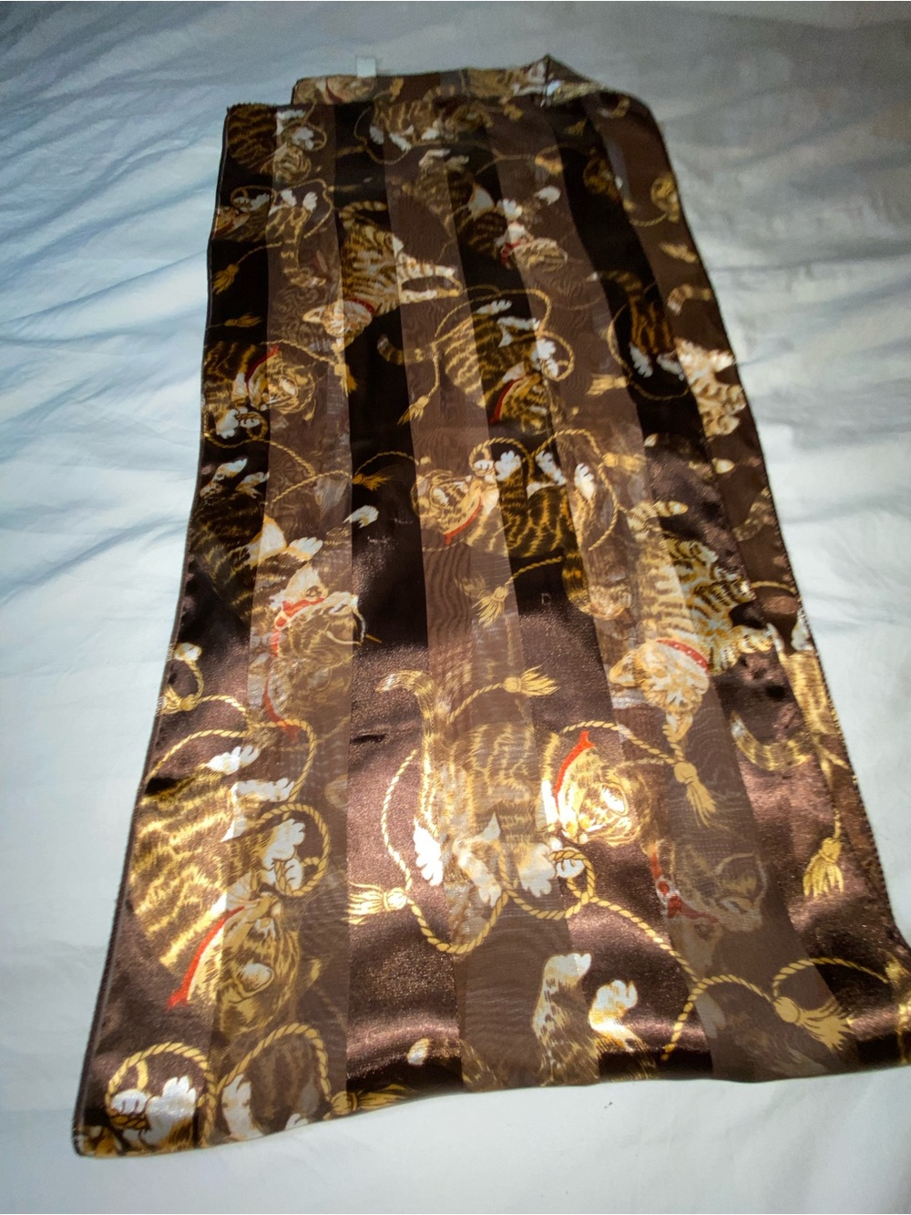 Brown Satin Tiger-Print Pencil Scarf